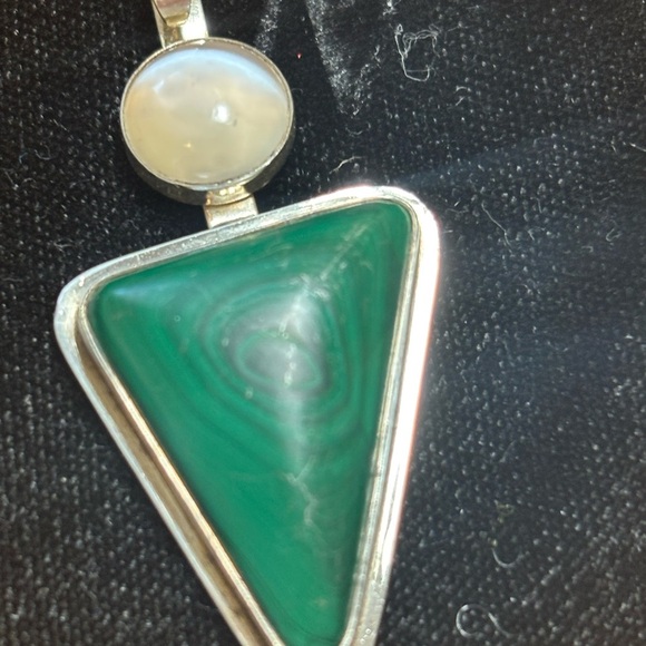 Jewelry - Handmade Sterling Malachite and Mother of Pearl Signed Native American Pendant